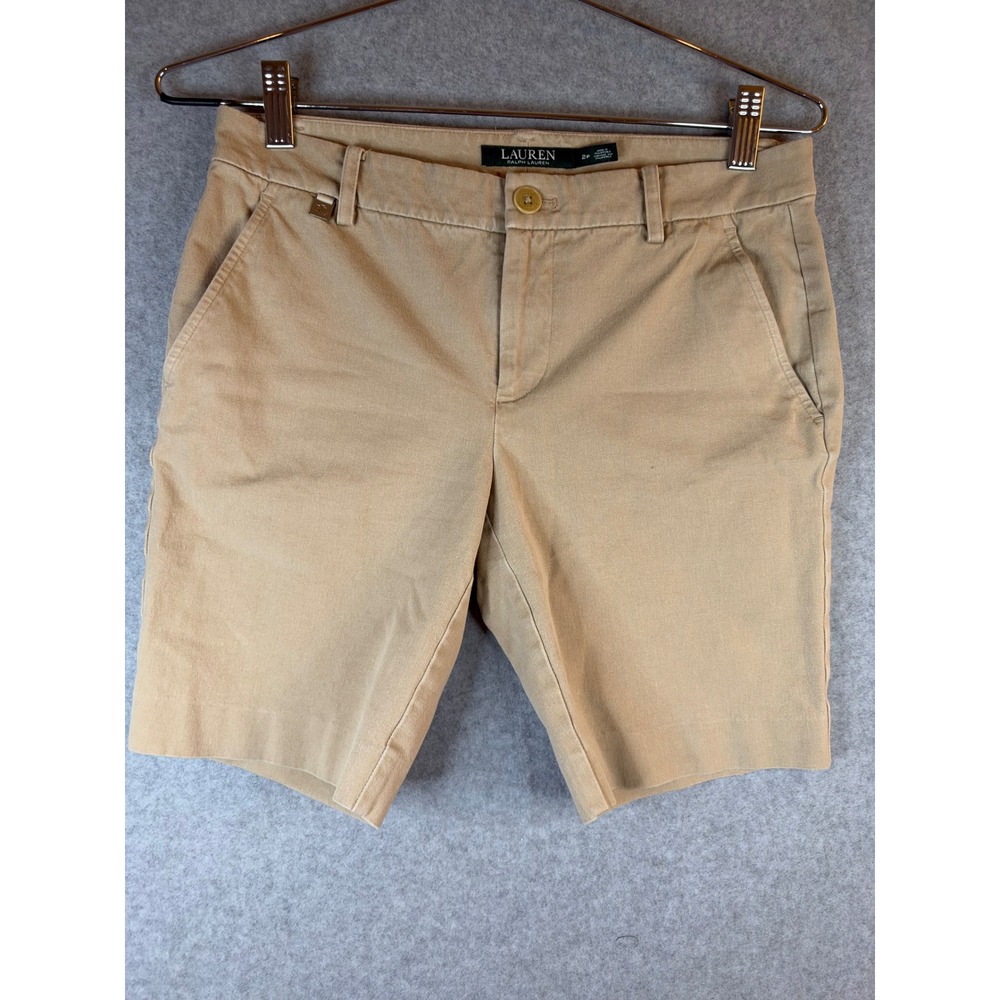 Lauren Ralph Lauren Tan Chino Shorts Womens 2P Petite Khaki Twill Stretch